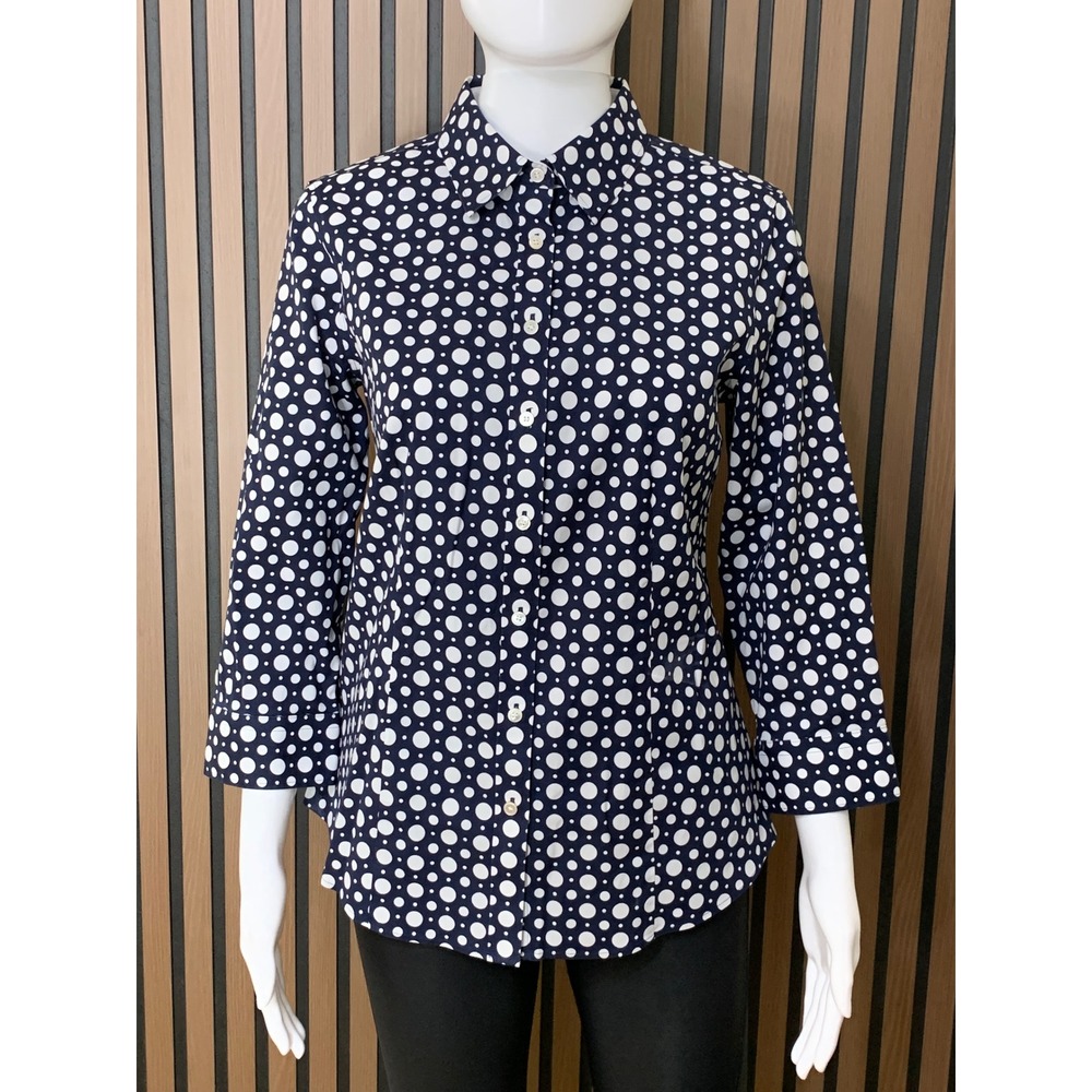 Talbots Women's Blue Polka Dot Wrinkle Resistant 3/4 Sleeve Button Down Top 6